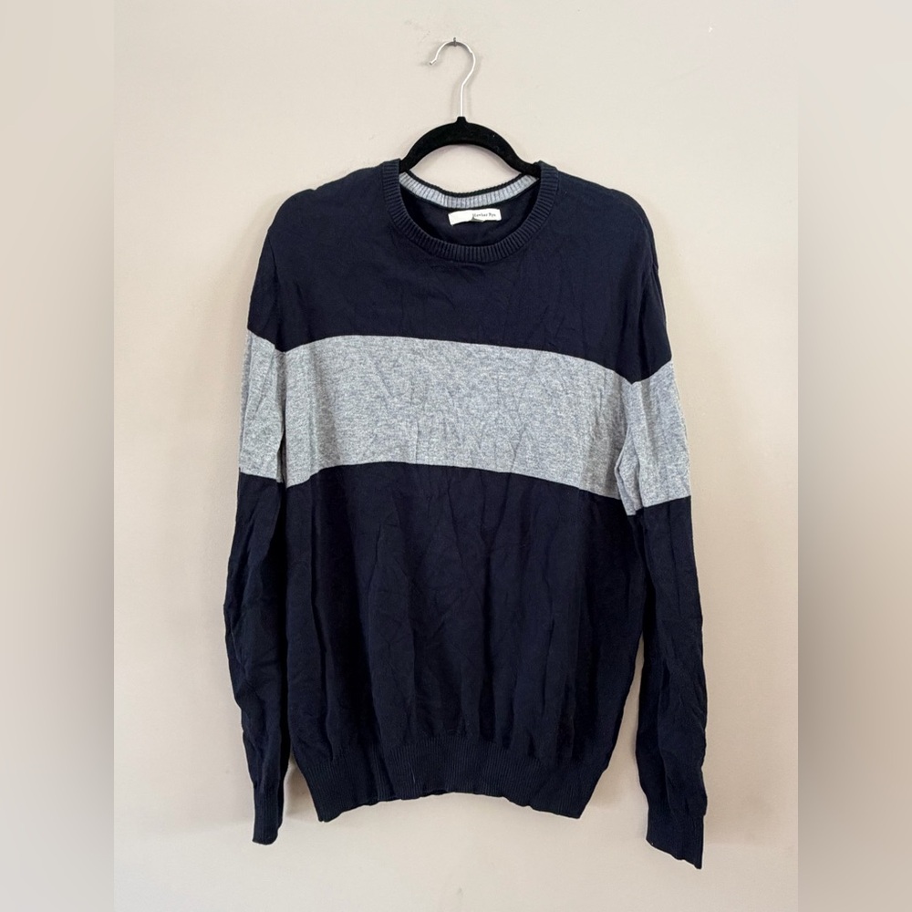 Hawker Rye Navy Gray Stripe Cotton Blend Long Sleeve Sweater Sweatshirt Top